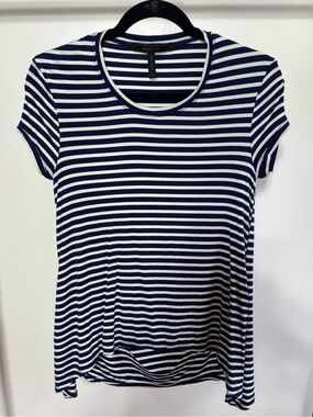 BCBGMAXAZRIA Striped Open Back Top XS Navy White